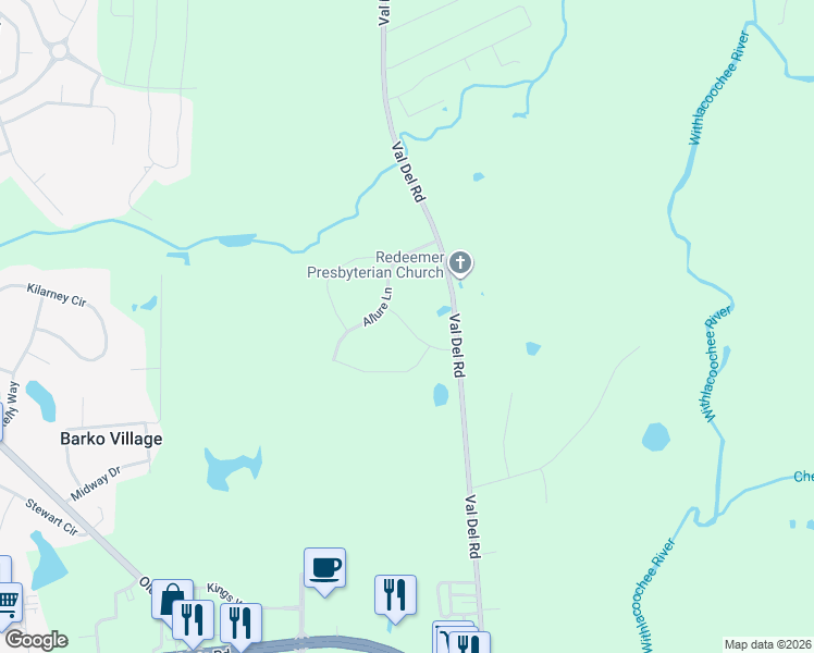 map of restaurants, bars, coffee shops, grocery stores, and more near 3901 Allure Lane in Valdosta