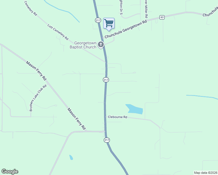 map of restaurants, bars, coffee shops, grocery stores, and more near 10300-10310 County Road 63 in Chunchula