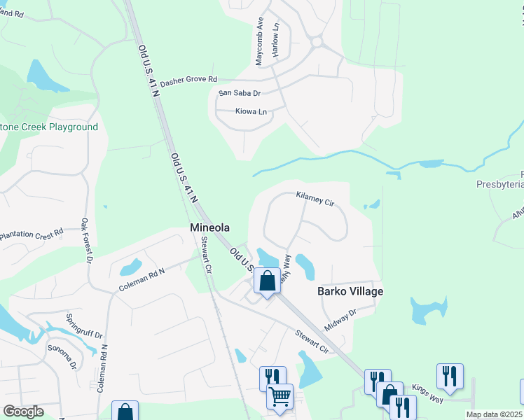 map of restaurants, bars, coffee shops, grocery stores, and more near 4088 Kilarney Circle in Valdosta