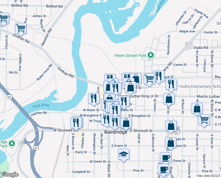 map of restaurants, bars, coffee shops, grocery stores, and more near 100 State Bicycle Route 10 in Bainbridge