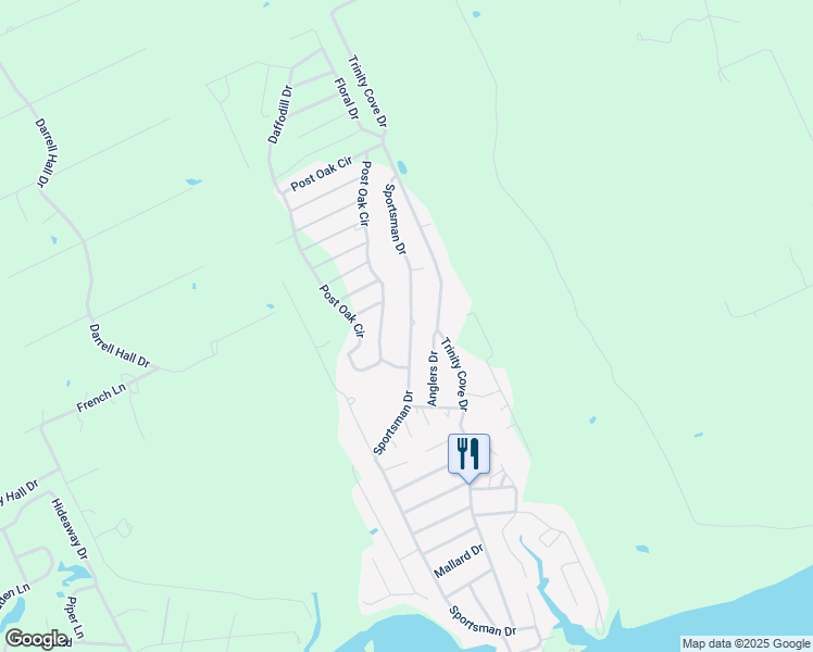 map of restaurants, bars, coffee shops, grocery stores, and more near 485 Sportsman Drive in Trinity
