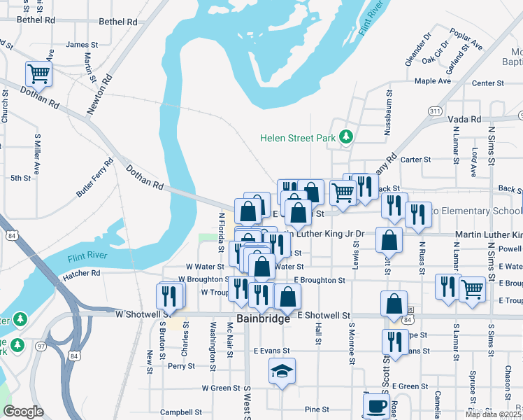 map of restaurants, bars, coffee shops, grocery stores, and more near 100-198 State Bicycle Route 10 in Bainbridge