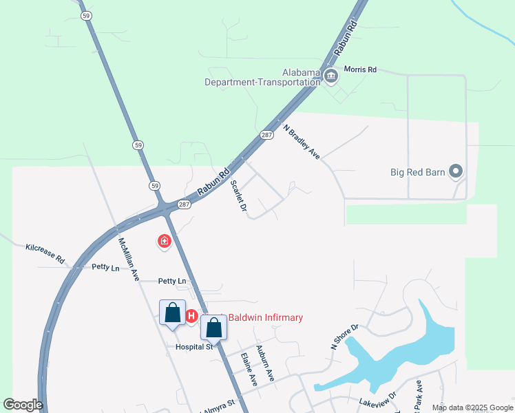 map of restaurants, bars, coffee shops, grocery stores, and more near 47580 Rabun Rd in Bay Minette