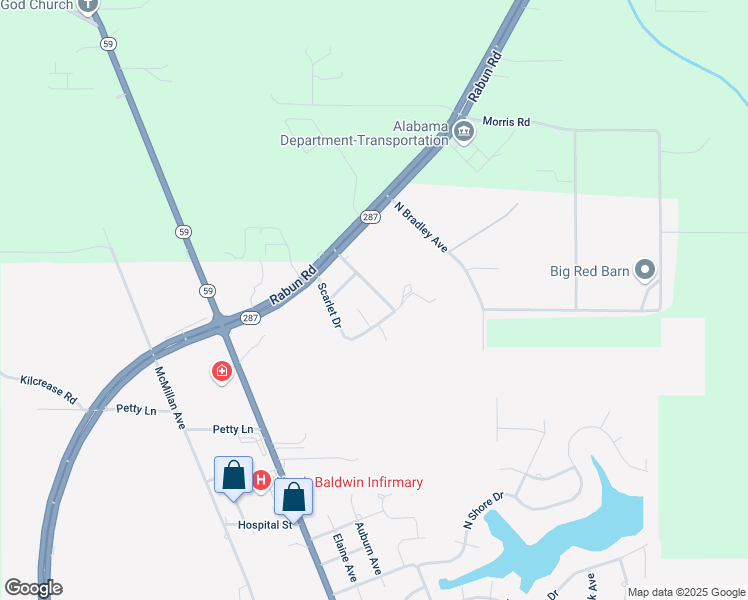 map of restaurants, bars, coffee shops, grocery stores, and more near 47740 Rabun Rd in Bay Minette