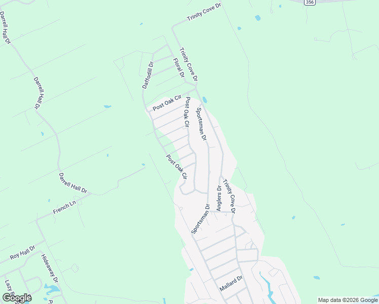 map of restaurants, bars, coffee shops, grocery stores, and more near 1105 Post Oak Circle in Trinity