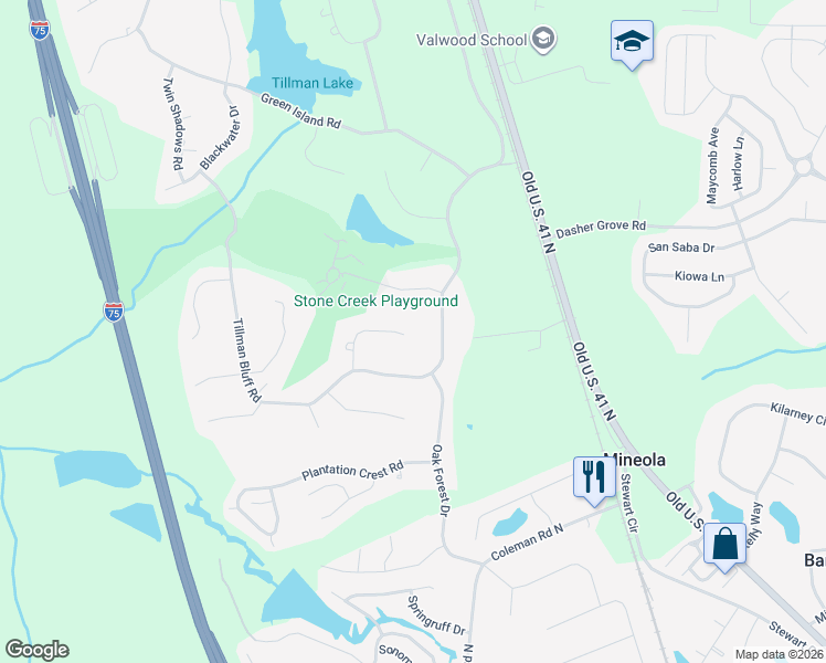 map of restaurants, bars, coffee shops, grocery stores, and more near 4637 Ridgeview Cir in Valdosta