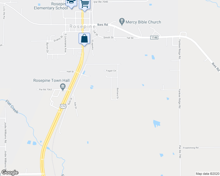 map of restaurants, bars, coffee shops, grocery stores, and more near 307 Barbara Drive in DeRidder