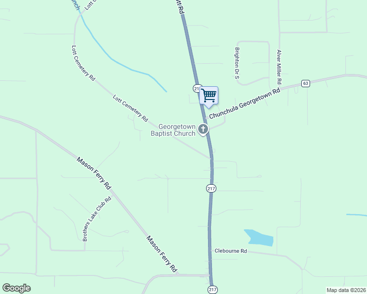 map of restaurants, bars, coffee shops, grocery stores, and more near 10641 Lott Road in Chunchula