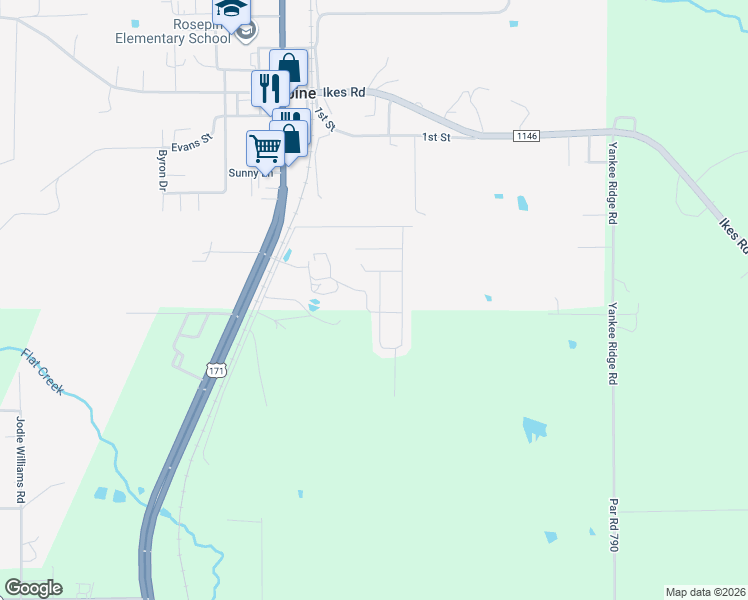 map of restaurants, bars, coffee shops, grocery stores, and more near Barbara Drive in DeRidder