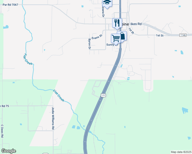map of restaurants, bars, coffee shops, grocery stores, and more near 7072 Par Road 7063 in Rosepine