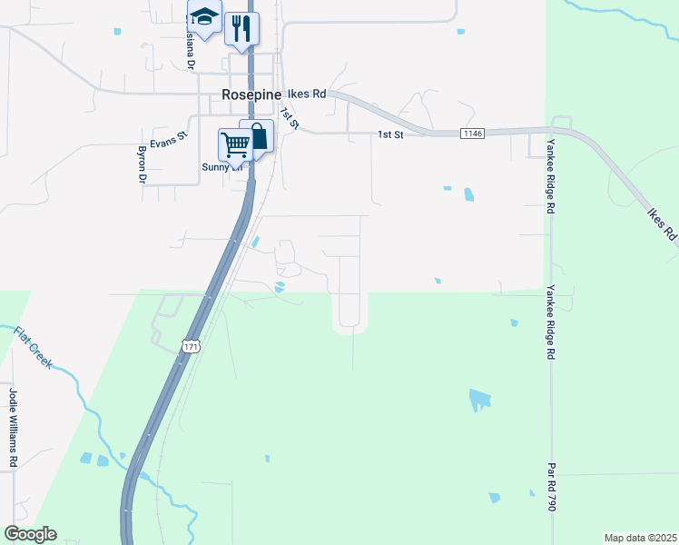map of restaurants, bars, coffee shops, grocery stores, and more near Barbara Drive in DeRidder