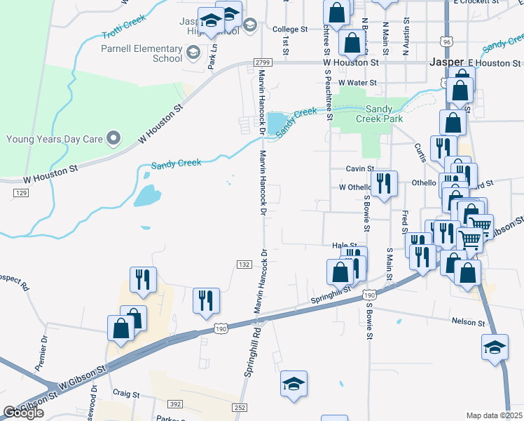 map of restaurants, bars, coffee shops, grocery stores, and more near 700 Marvin Hancock Drive in Jasper