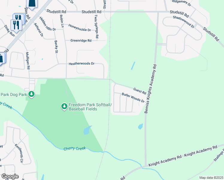 map of restaurants, bars, coffee shops, grocery stores, and more near 3617 Farmers Way in Valdosta