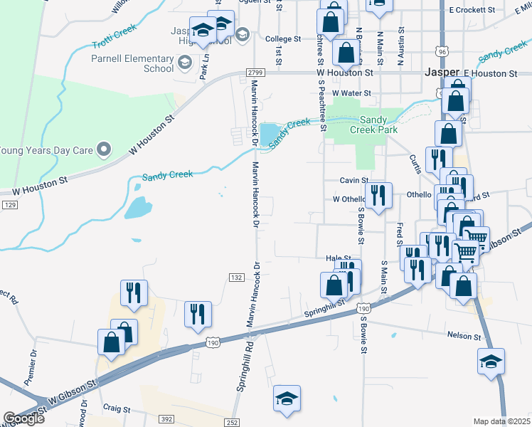map of restaurants, bars, coffee shops, grocery stores, and more near 700 Marvin Hancock Drive in Jasper