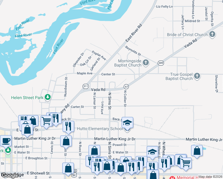 map of restaurants, bars, coffee shops, grocery stores, and more near 1015 North Webb Street in Bainbridge