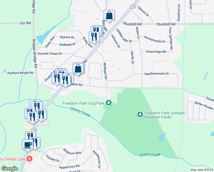 map of restaurants, bars, coffee shops, grocery stores, and more near 3713 Mulligan Road in Valdosta