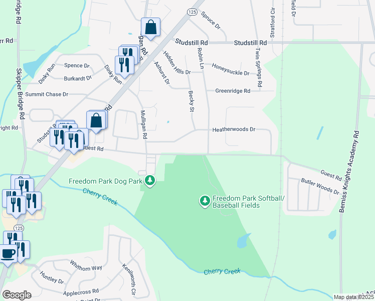 map of restaurants, bars, coffee shops, grocery stores, and more near 3798 Guest Road in Valdosta
