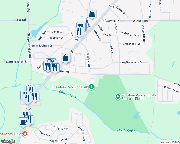 map of restaurants, bars, coffee shops, grocery stores, and more near 3713 Mulligan Road in Valdosta
