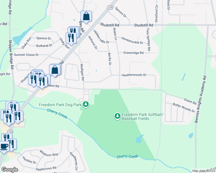 map of restaurants, bars, coffee shops, grocery stores, and more near 3798 Guest Road in Valdosta