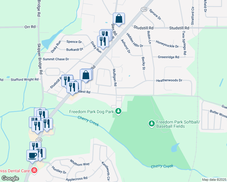 map of restaurants, bars, coffee shops, grocery stores, and more near 3713 Mulligan Road in Valdosta