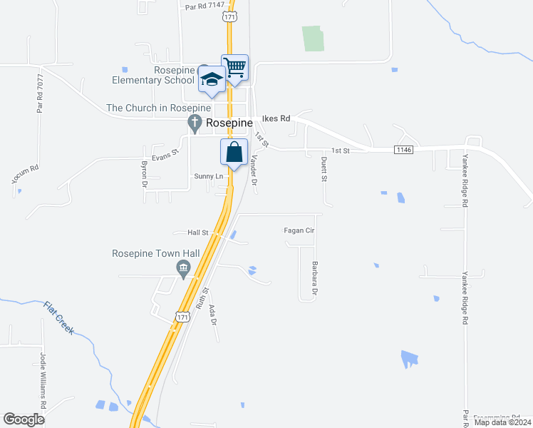 map of restaurants, bars, coffee shops, grocery stores, and more near 6205 Fagan Circle in DeRidder