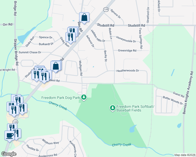 map of restaurants, bars, coffee shops, grocery stores, and more near 3913 Heatherwoods Drive in Valdosta