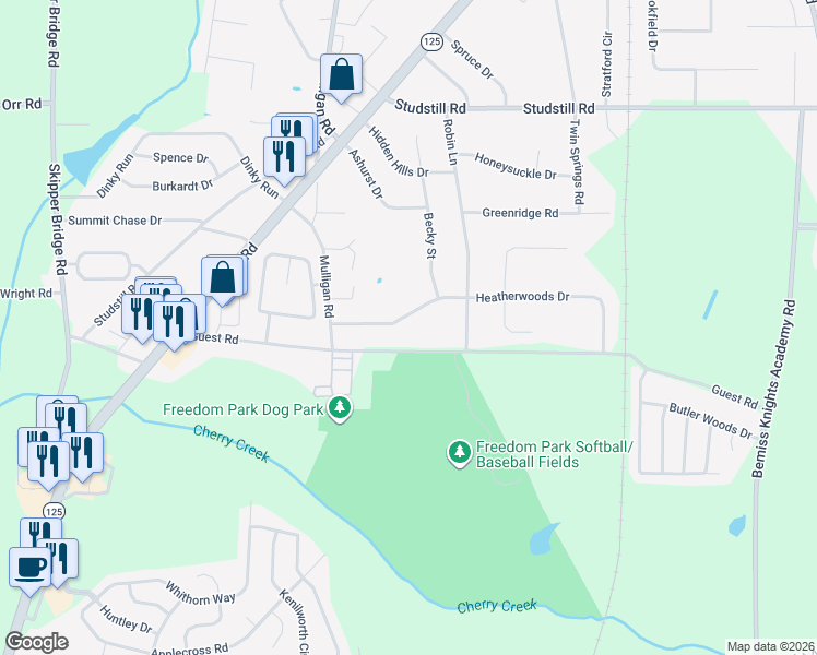 map of restaurants, bars, coffee shops, grocery stores, and more near 3913 Heatherwoods Drive in Valdosta
