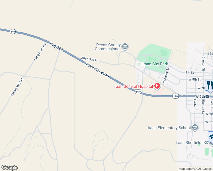 map of restaurants, bars, coffee shops, grocery stores, and more near in Iraan