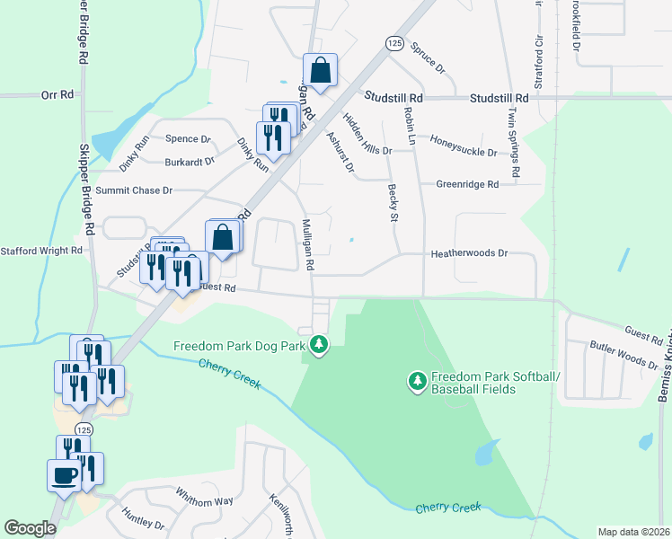 map of restaurants, bars, coffee shops, grocery stores, and more near 3941 Heatherwoods Drive in Valdosta