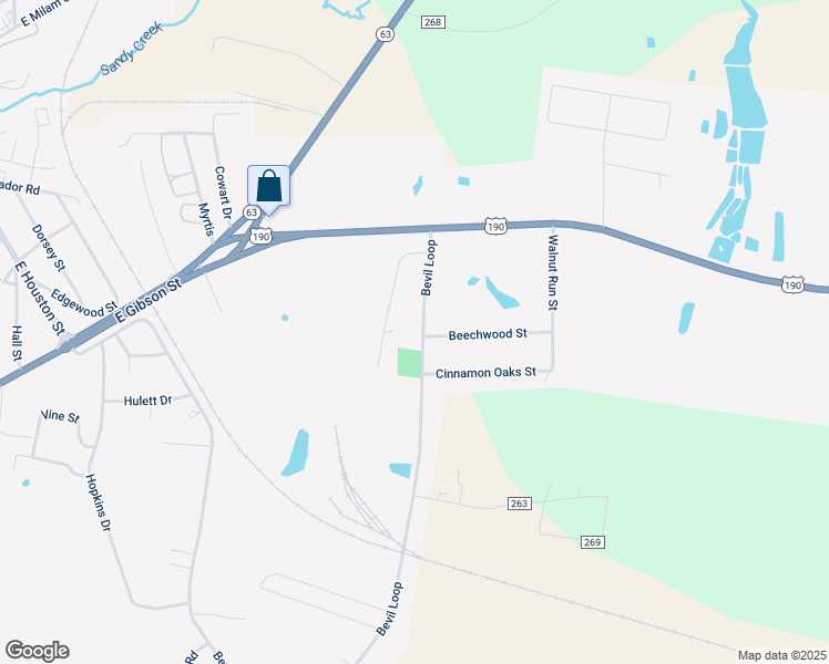 map of restaurants, bars, coffee shops, grocery stores, and more near 2400 Bevil Loop in Jasper