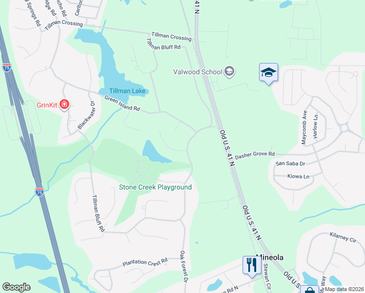 map of restaurants, bars, coffee shops, grocery stores, and more near 4347 Tillman Bluff Road in Valdosta
