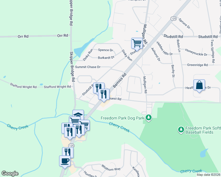 map of restaurants, bars, coffee shops, grocery stores, and more near 4207 Bemiss Road in Valdosta
