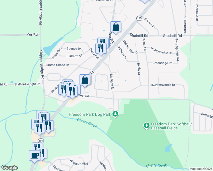 map of restaurants, bars, coffee shops, grocery stores, and more near 4185 Hamilton Circle in Valdosta