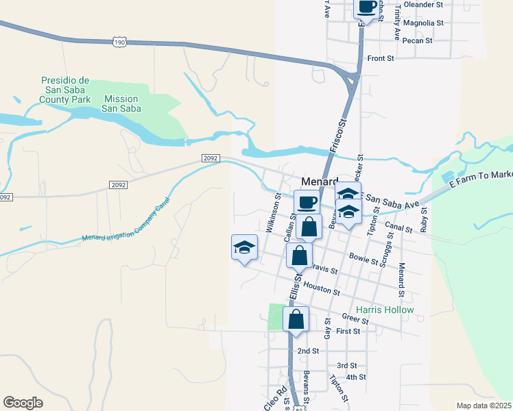 map of restaurants, bars, coffee shops, grocery stores, and more near 410 West Mission Street in Menard