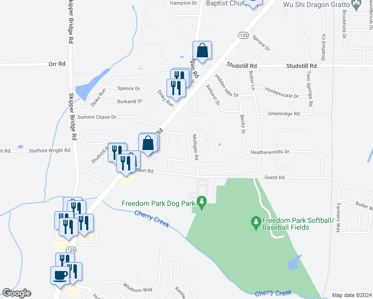map of restaurants, bars, coffee shops, grocery stores, and more near 4186 Hamilton Circle in Valdosta