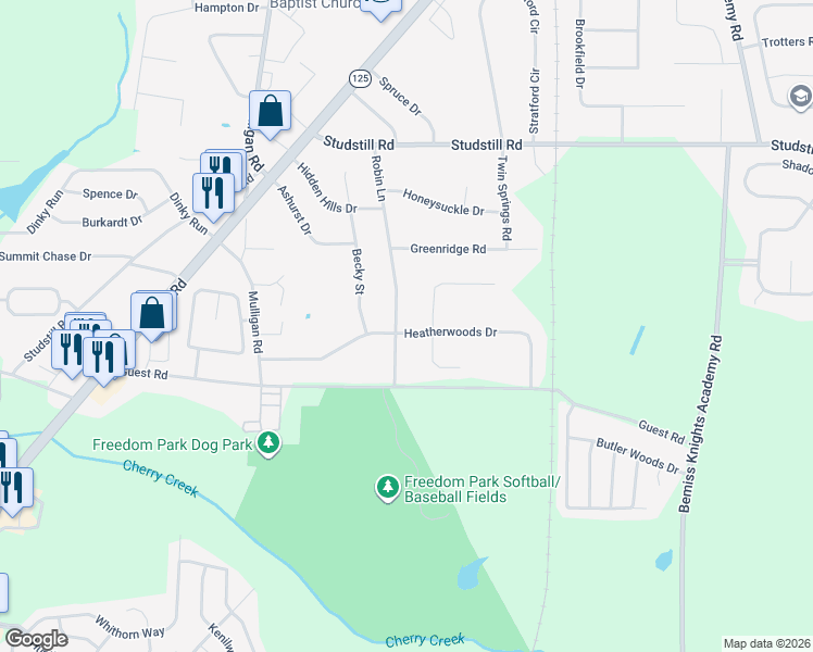 map of restaurants, bars, coffee shops, grocery stores, and more near 3789 Robin Lane in Valdosta
