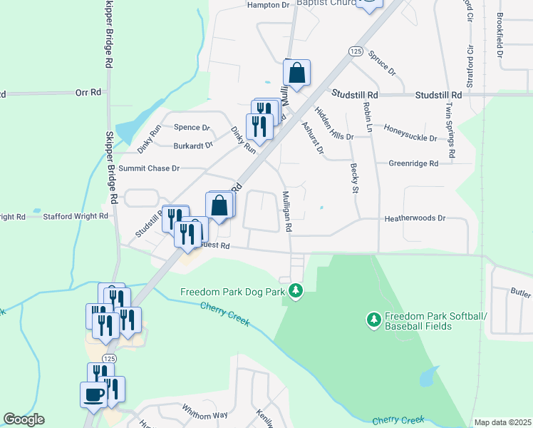 map of restaurants, bars, coffee shops, grocery stores, and more near 4219 Abingdon Court in Valdosta