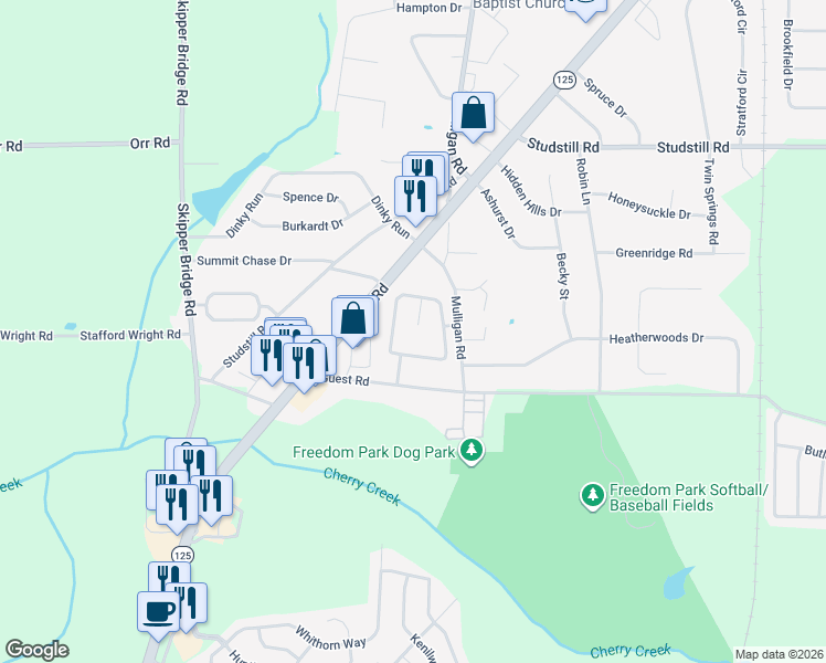 map of restaurants, bars, coffee shops, grocery stores, and more near 4222 Abingdon Court in Valdosta