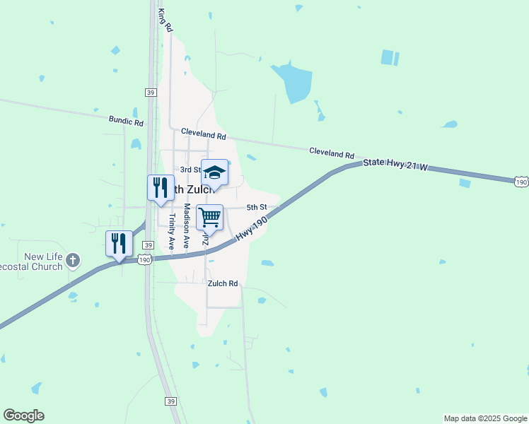 map of restaurants, bars, coffee shops, grocery stores, and more near 12710 Texas 21 in North Zulch