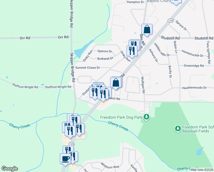 map of restaurants, bars, coffee shops, grocery stores, and more near 4207 Bemiss Road in Valdosta