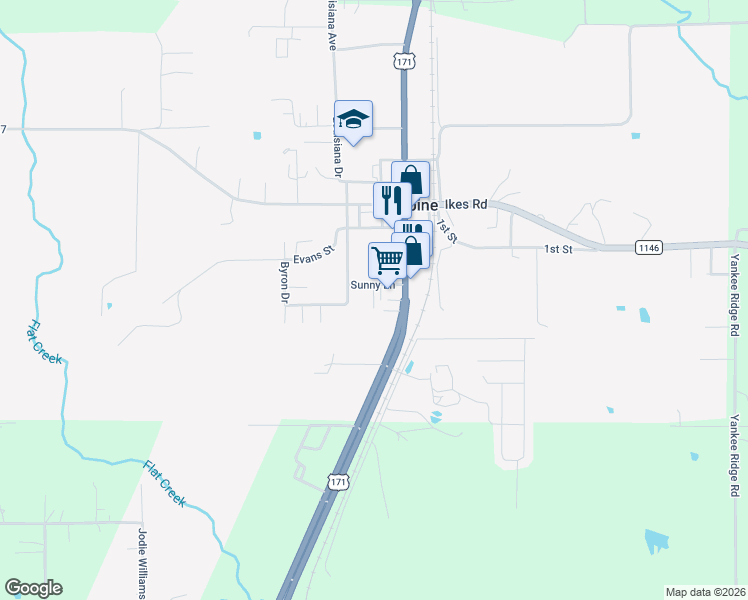 map of restaurants, bars, coffee shops, grocery stores, and more near 1777 Par Road 7139 in DeRidder