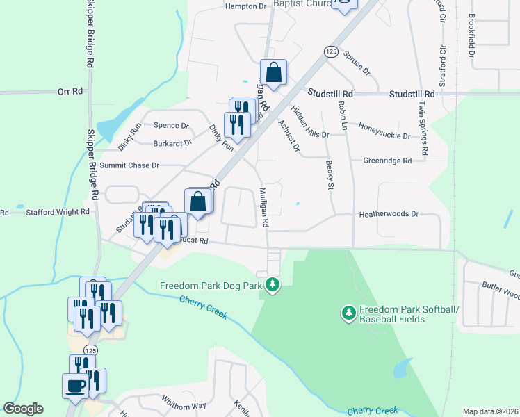 map of restaurants, bars, coffee shops, grocery stores, and more near 4185 Hamilton Cir in Valdosta