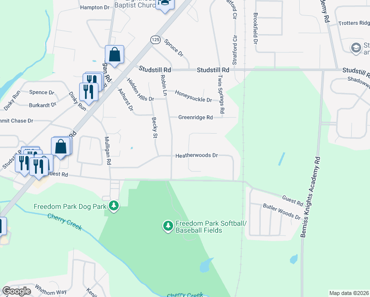 map of restaurants, bars, coffee shops, grocery stores, and more near 3810 Heatherwoods Drive in Valdosta