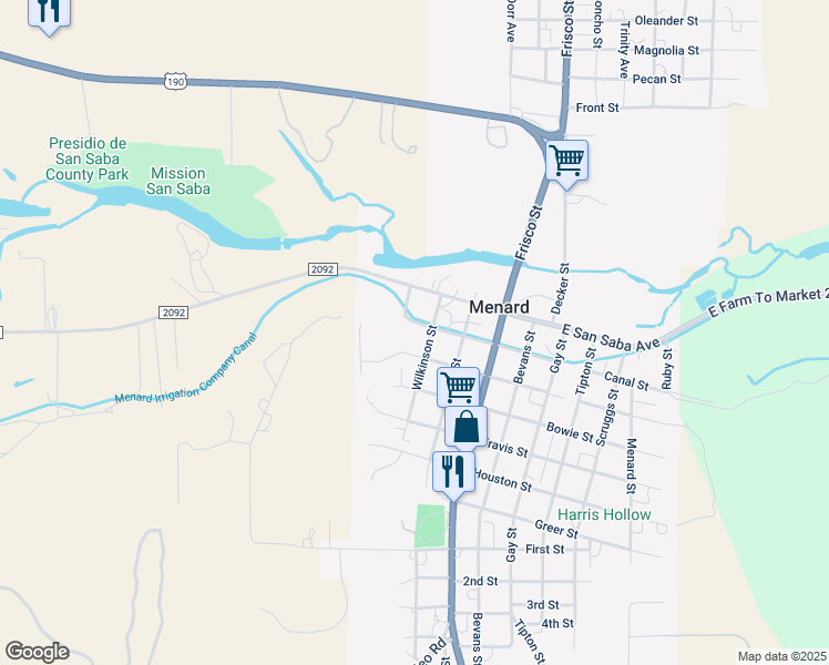 map of restaurants, bars, coffee shops, grocery stores, and more near 410 West Mission Street in Menard