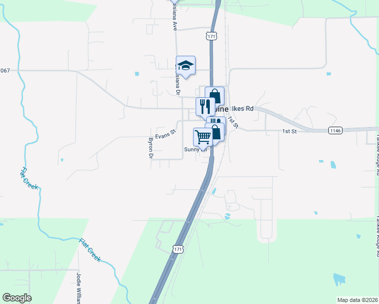 map of restaurants, bars, coffee shops, grocery stores, and more near 1777 Par Road 7139 in DeRidder