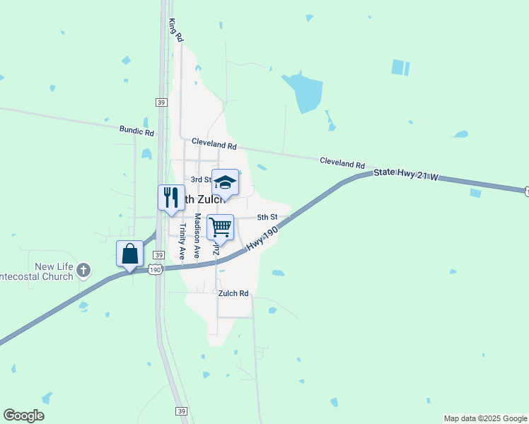 map of restaurants, bars, coffee shops, grocery stores, and more near 12710 Texas 21 in North Zulch