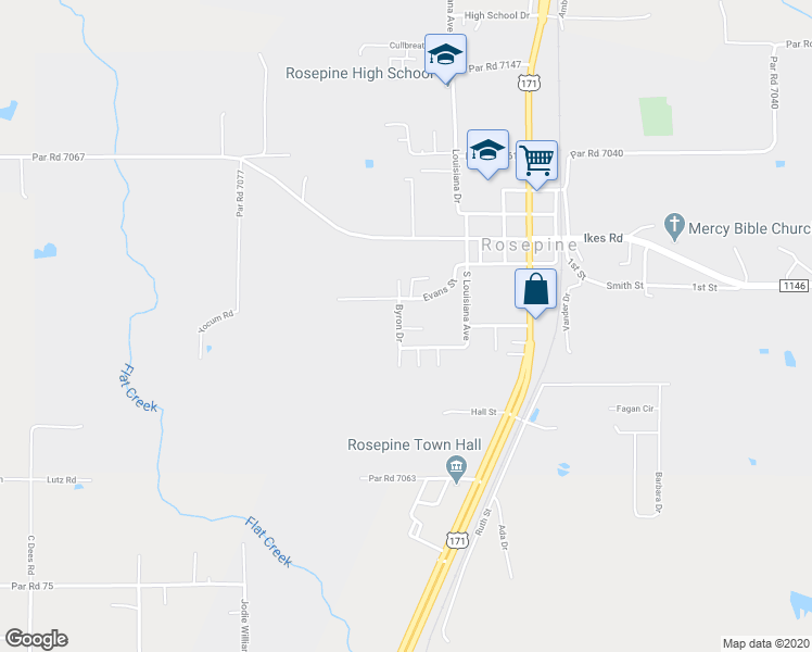 map of restaurants, bars, coffee shops, grocery stores, and more near 1975 Byron Drive in DeRidder