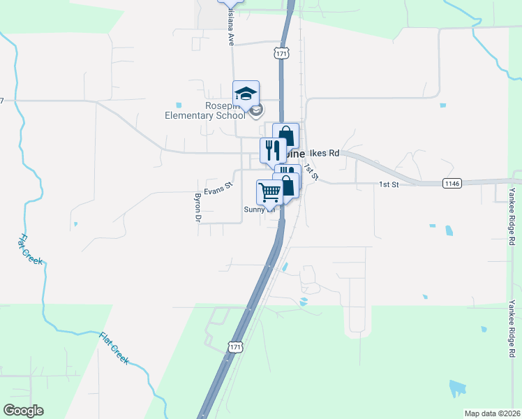 map of restaurants, bars, coffee shops, grocery stores, and more near 6859 Par Road 7137 in DeRidder