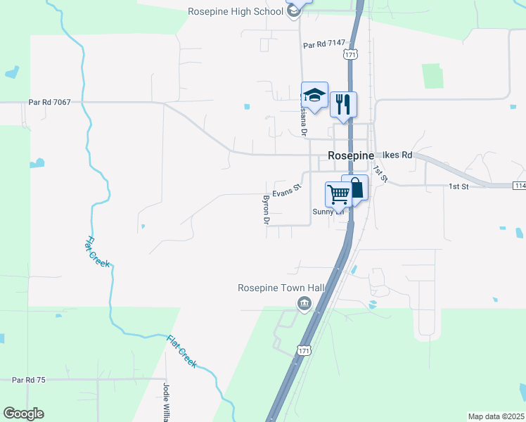 map of restaurants, bars, coffee shops, grocery stores, and more near 1932 Byron Drive in DeRidder