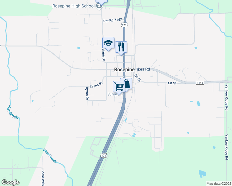 map of restaurants, bars, coffee shops, grocery stores, and more near 132 Par Road 7137 in DeRidder